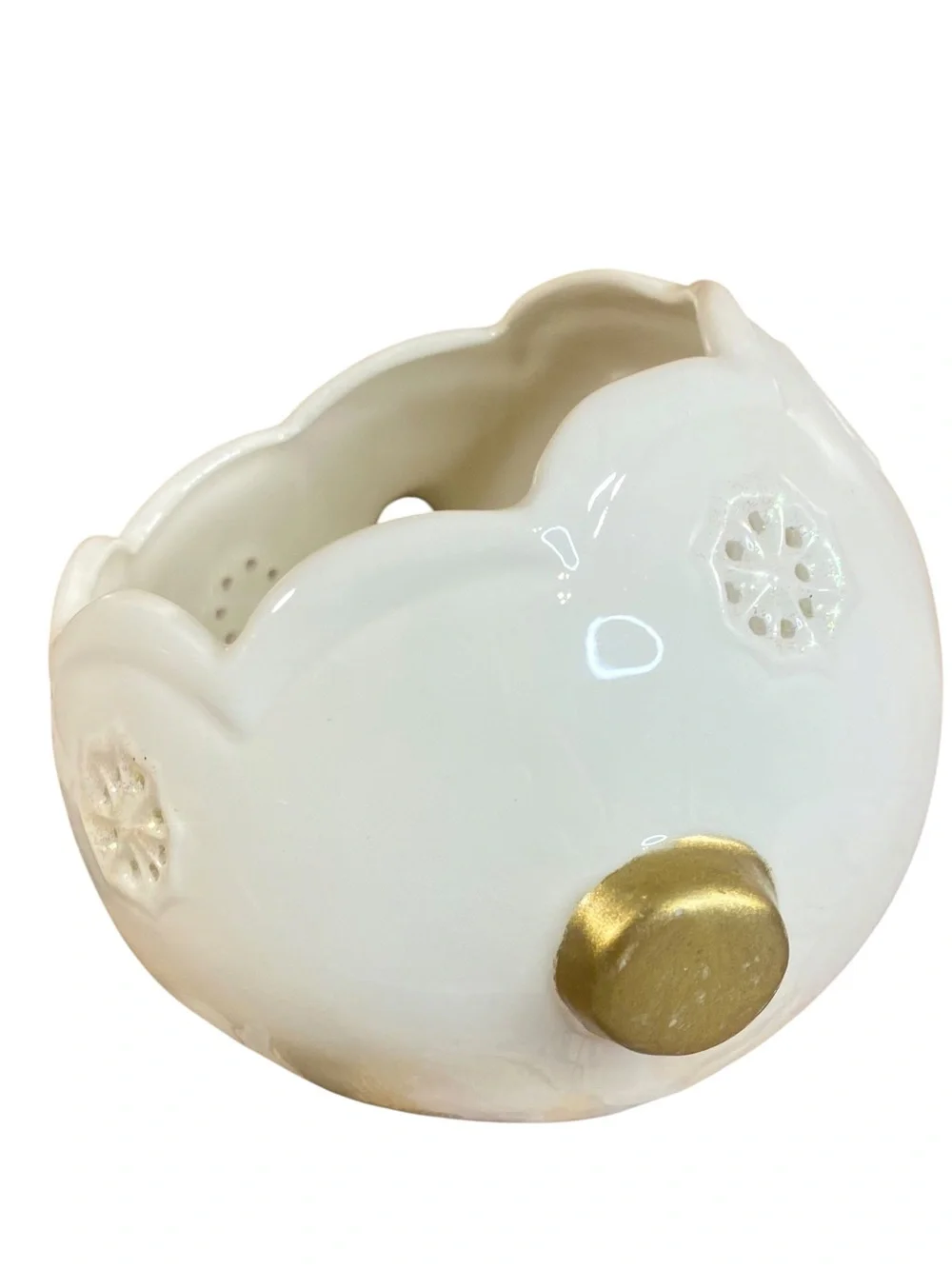 Ceramic Brown Christmas Bear Planter Candle Holder White Snowflake Bowl Vtg